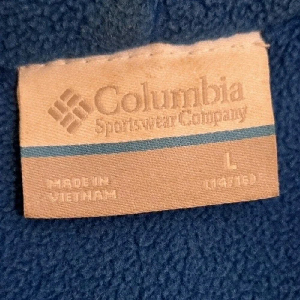 Columbia Kids Windbreaker Jacket Black Blue Fleece Lined Hooded‎ Size L 14/16